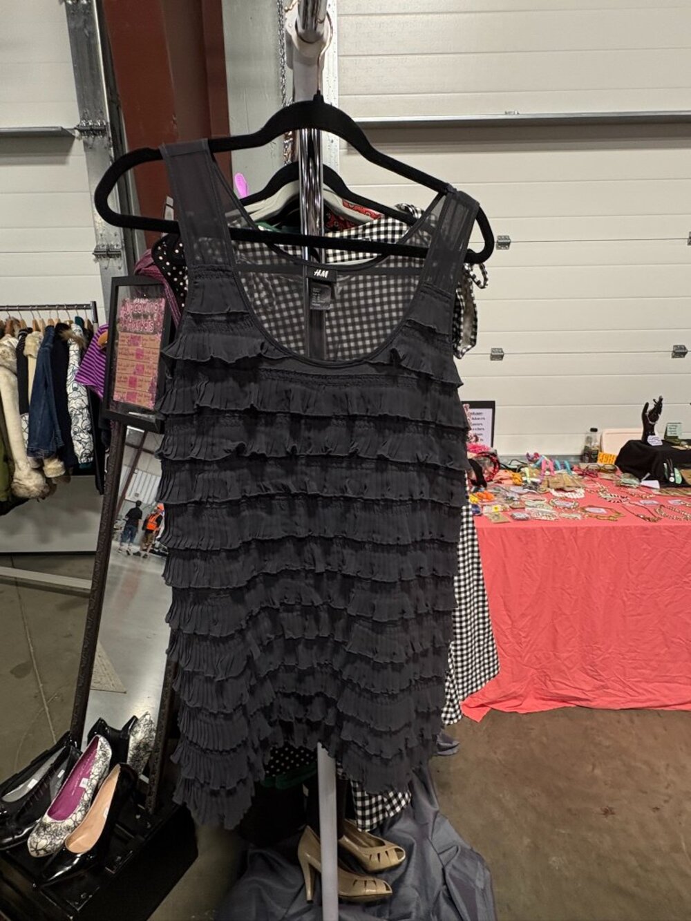 H&M Grey Tiered Ruffle Mini Dress Sheer Flapper Goth Glam